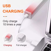 Rechargeable wardrobe light showing USB charging cable connected